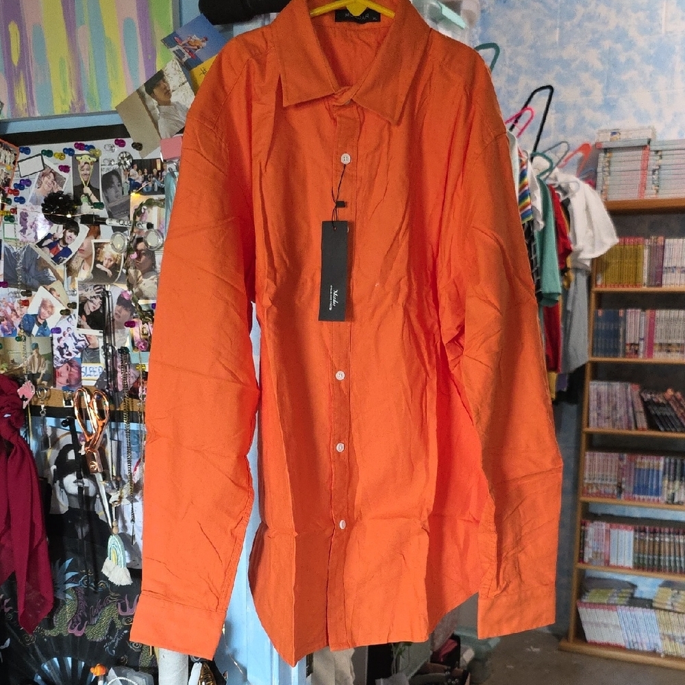 Vibrant Orange Casual Button Down Shirt
